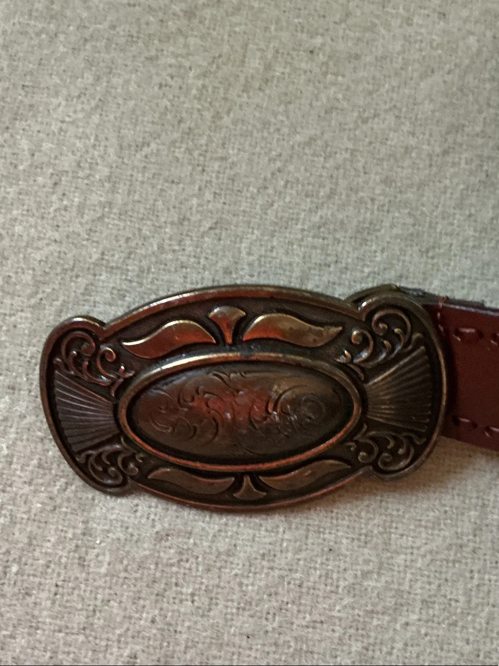 Sonoma Burgundy Leather Belt with Antique Bronze Ornate Buckle